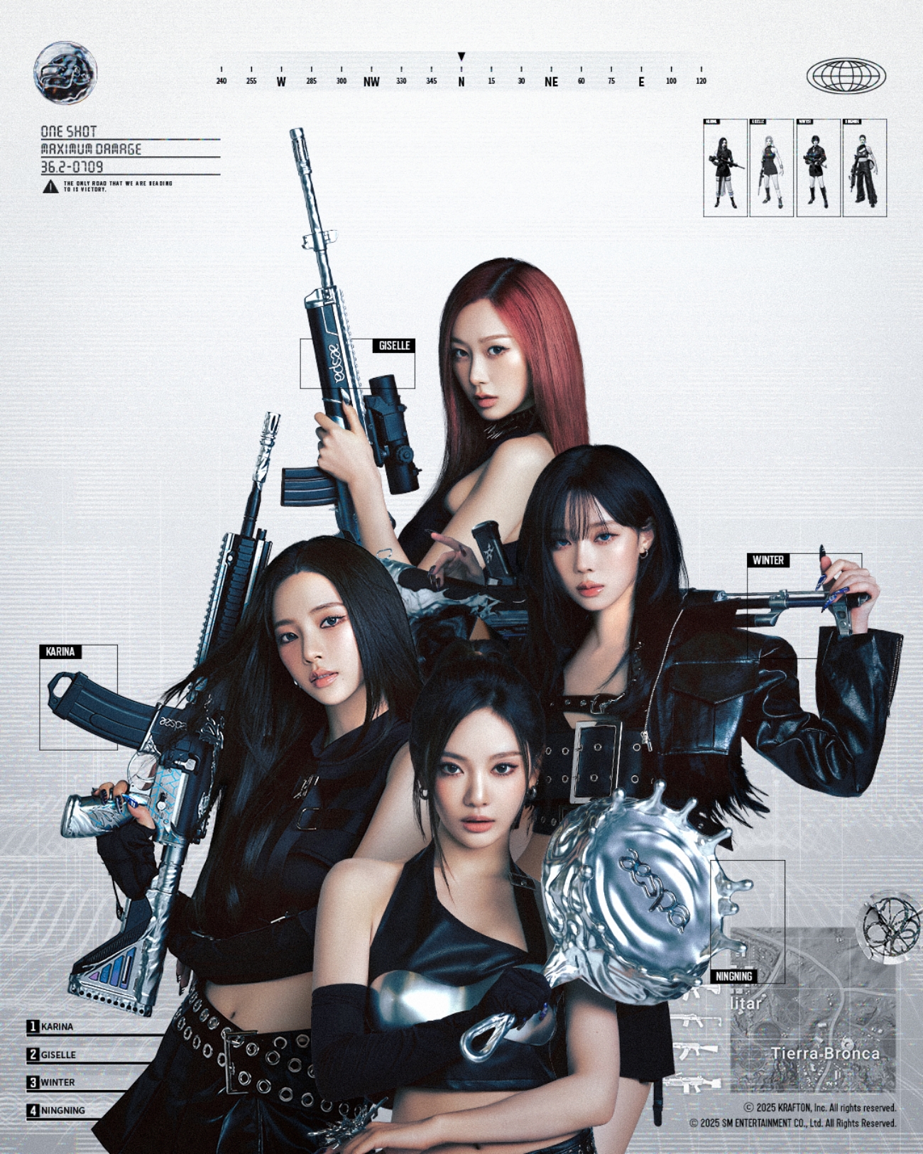 สมาชิกวง aespa ในคอนเซ็ปต์อาร์ตโปรโมตเพลง Dark Arts ร่วมกับเกม PUBG: BATTLEGROUNDS
