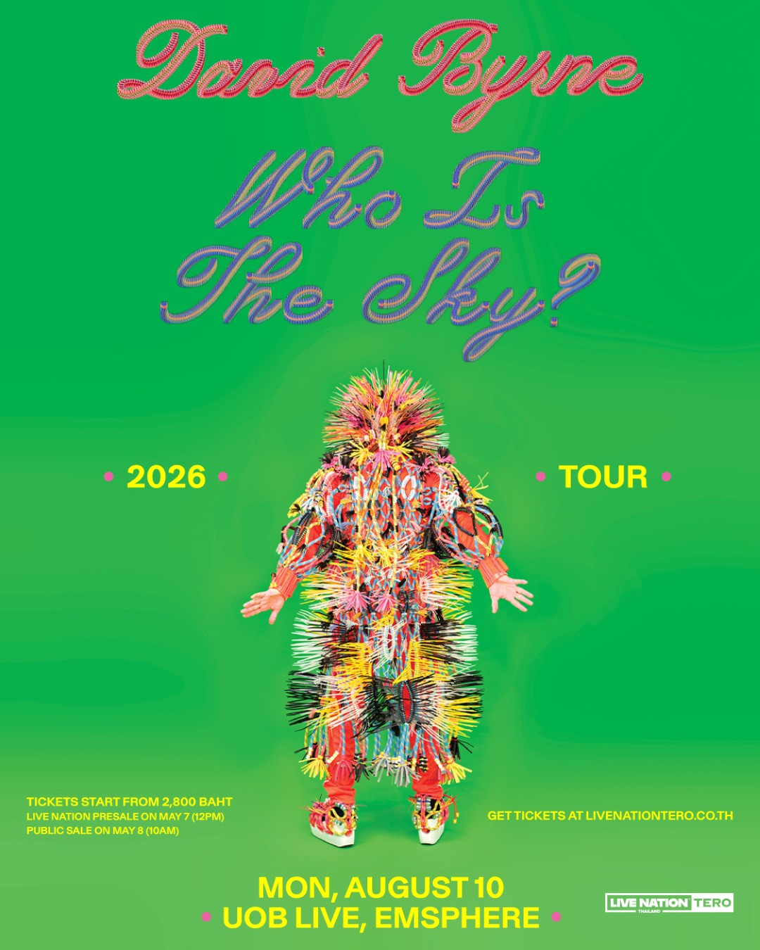 DavidByrne 2026 Bangkok Presale 4x5 1080x1350 1 “DAVID BYRNE” ปักหมุดมาไทย คอนเสิร์ต “WHO IS THE SKY?” 10 สิงหาคมนี้ ที่ยูโอบี ไลฟ์