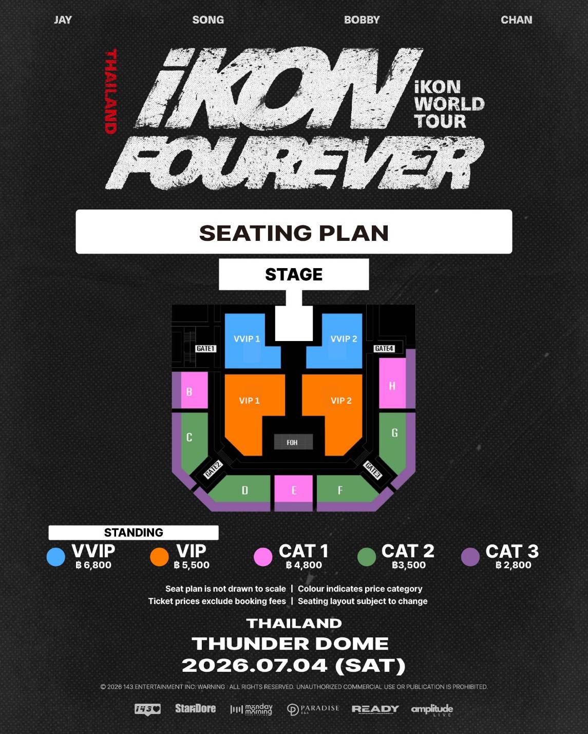 Seat Plan 0 iKON ปักหมุดไทยแลนด์ ล็อคคิวระเบิดความมันส์กับ FOUREVER TOUR 4 กรกฎาคม 2569 ณ ธันเดอร์โดม