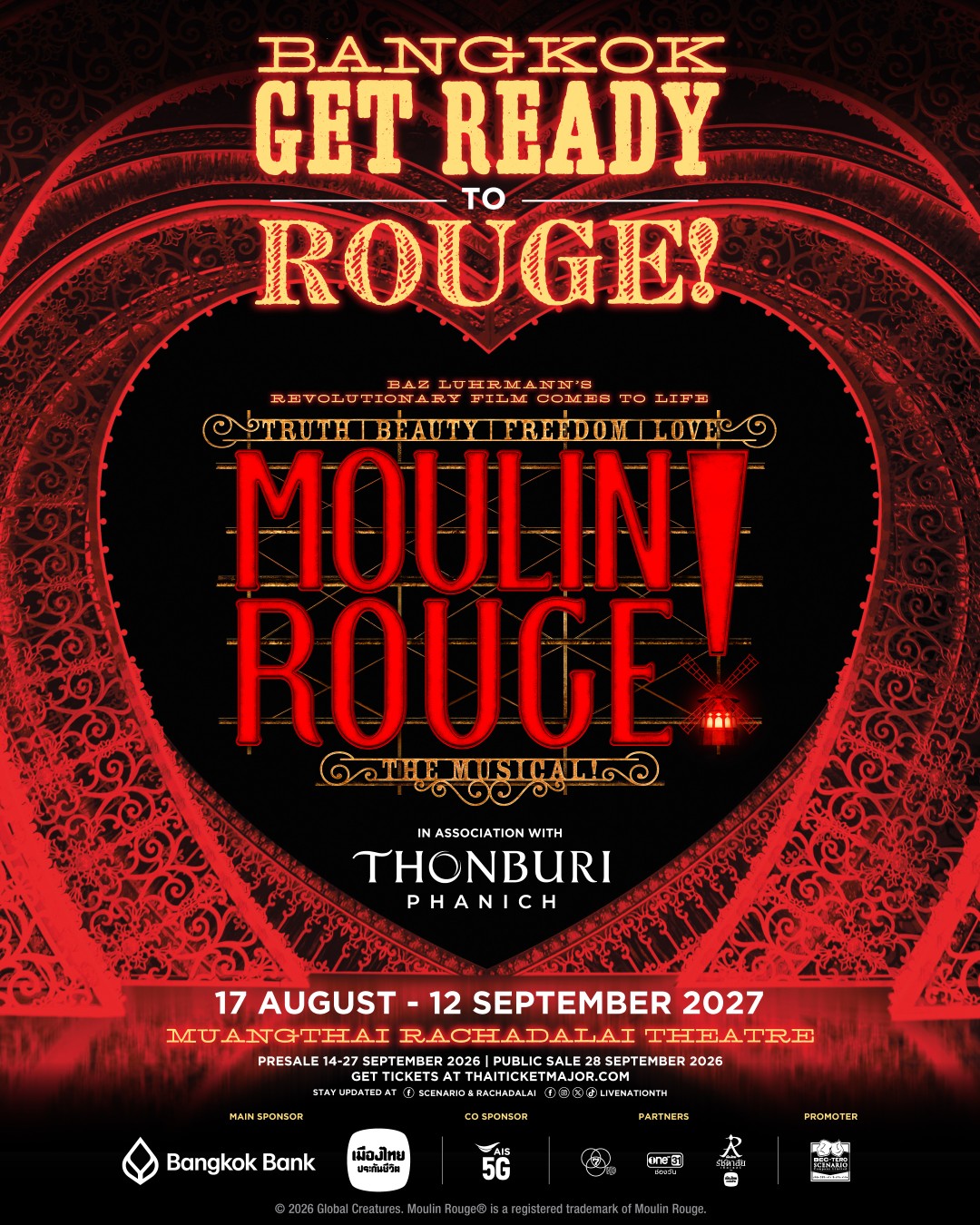‘MOULIN ROUGE! THE MUSICAL’ เคาะวันมาไทยแล้ว! 17 สิงหาคม – 12 กันยายน 2570 ที่เมืองไทยรัชดาลัย เธียเตอร์ 1 MOULIN ROUGE BKK 2026 SOCIAL BANNER Bangkok Rouge Edit ‘MOULIN ROUGE! THE MUSICAL’ เคาะวันมาไทยแล้ว! 17 สิงหาคม – 12 กันยายน 2570 ที่เมืองไทยรัชดาลัย เธียเตอร์