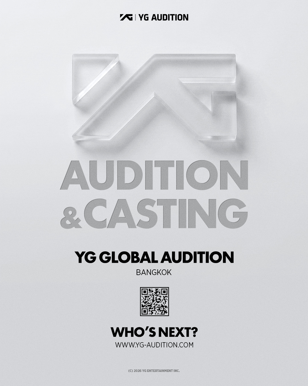 YG เปิดรับสมัคร '2026 YG Global Audition' รอบประเทศไทย ผ่านทางช่องทางออนไลน์แล้ววันนี้!! 1 BKK Audition Poster YG เปิดรับสมัคร '2026 YG Global Audition' รอบประเทศไทย ผ่านทางช่องทางออนไลน์แล้ววันนี้!!